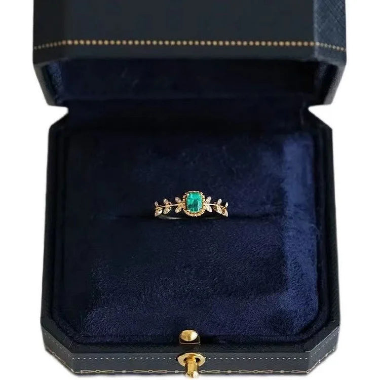 Vintage Emerald Leaf With Zircon Ring