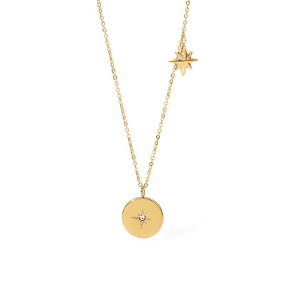 Stainless Steel Round Brand Star Pendant Necklace