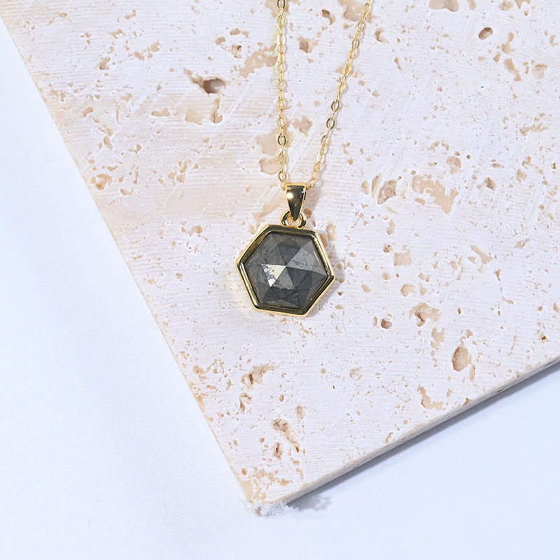 Gold Wire Natural Hexagon Gemstone Necklace