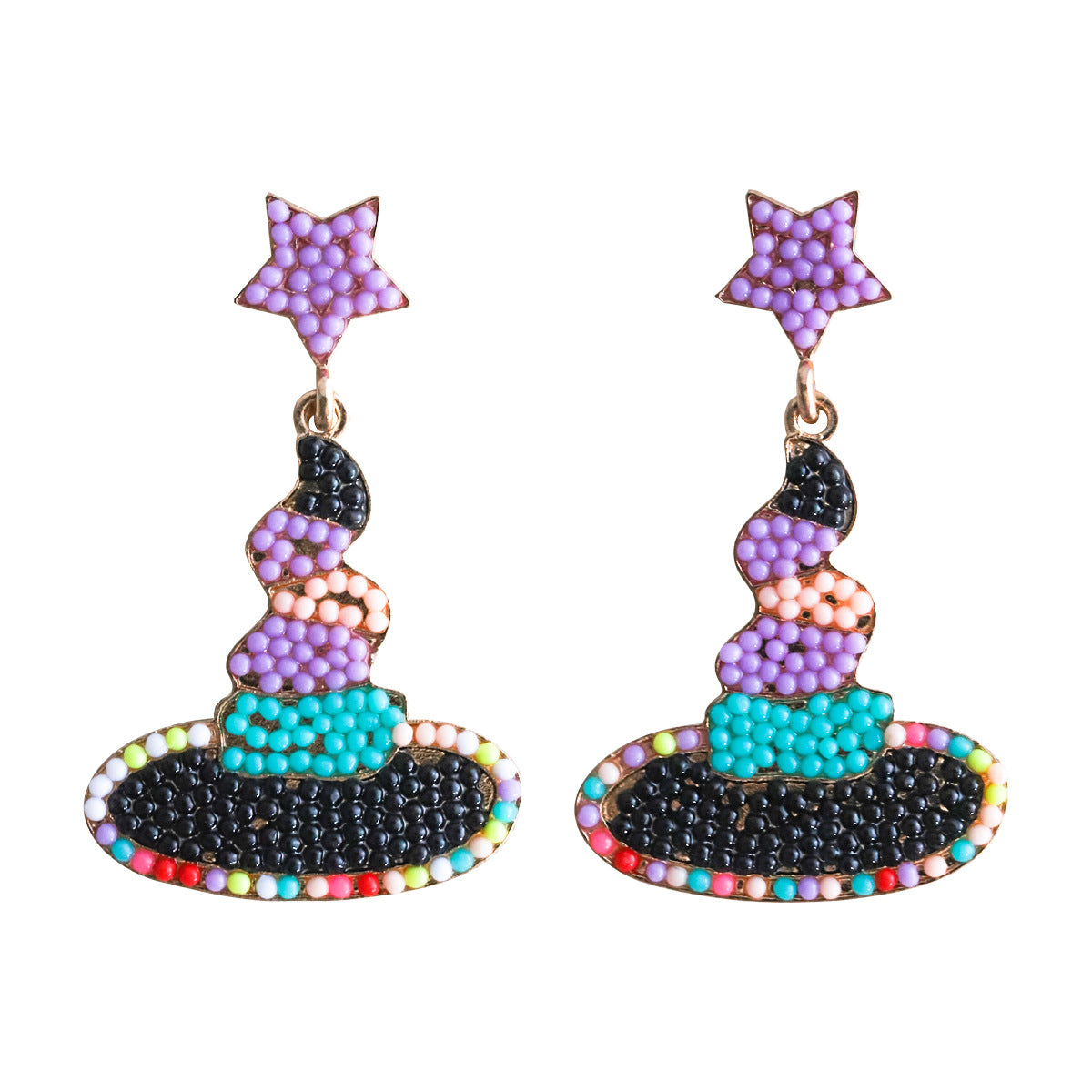 Halloween Cartoon Witch Magic Hat Rice Beads Earrings