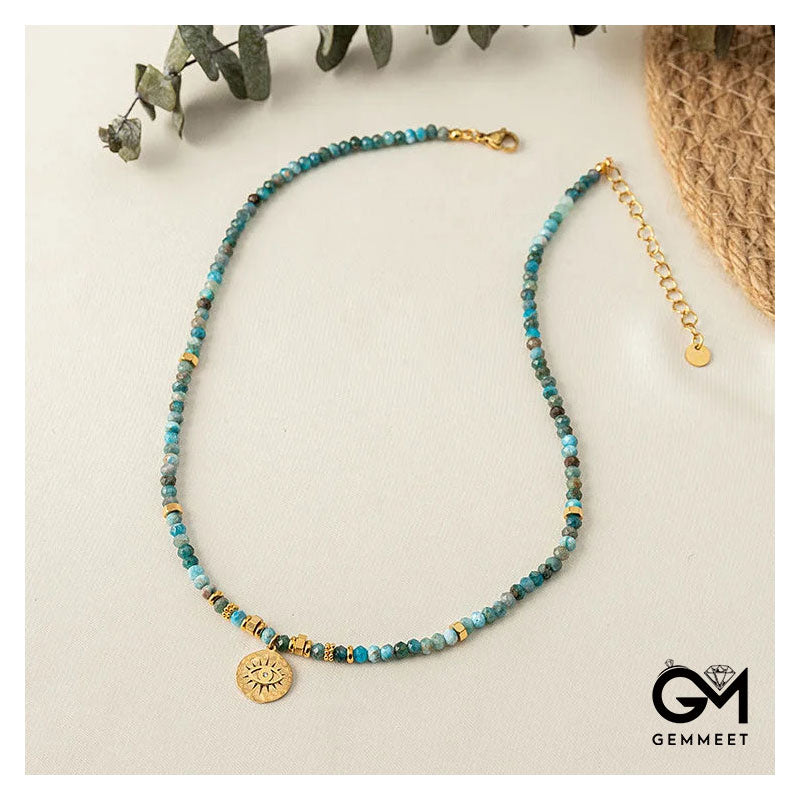 Elegant Blue Turquoise Beaded Evil Eye Necklace