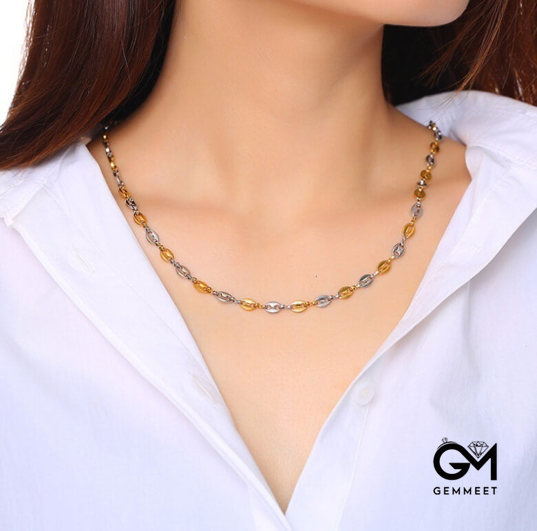 Alloy Coffee Bean Pearl Chain Necklace