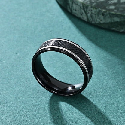 Men's Stainless Steel Diamond Pattern Black Ring