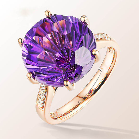 Six-claw Amethyst Colored Gemstone Fashion Temperament Ring