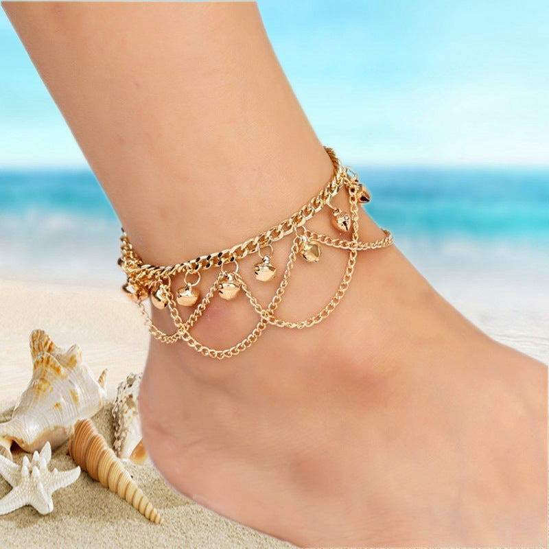 Bohemia Golden Bell Chain Tassel Anklet