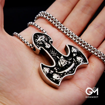 Vintage Stainless Steel Viking Ship Triangle Rune Necklace