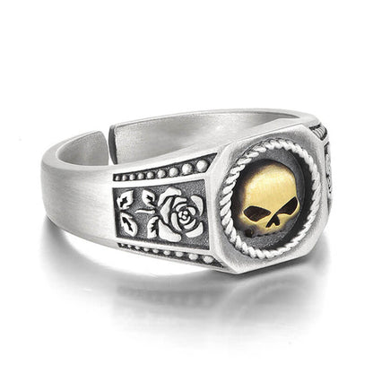 Golden Skull Rose Totem Adjustable Signet Ring