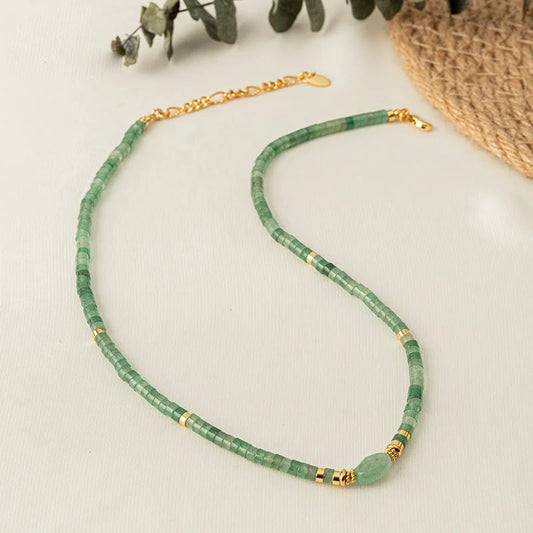 Natural Stone Green Aventurine Handmade Beaded Necklace