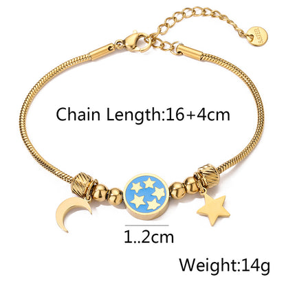 Cute Moon & Star Pendant Link Bracelet