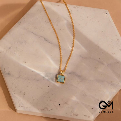 Colorful Opal Love Square Pendant 18k Gold Necklace