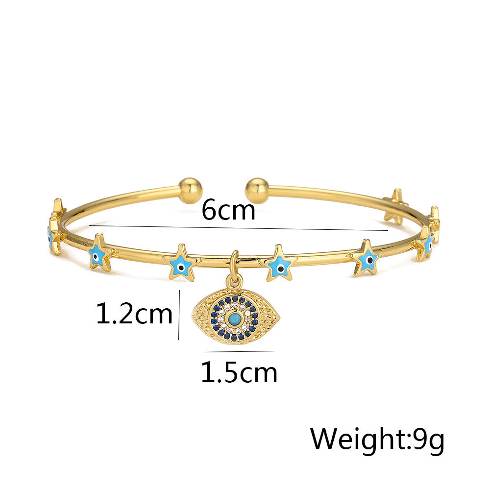 Golden Full Stones Evil Eye Pendant Bracelet & Bangle