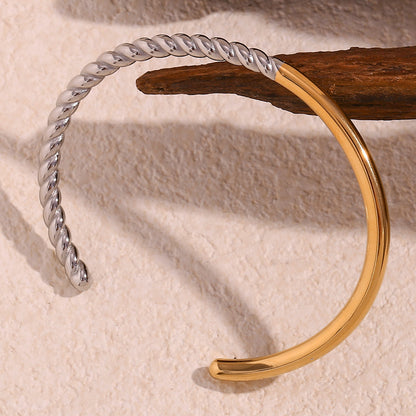 Stainless Steel Smooth Twist Color Matching Open Bracelet