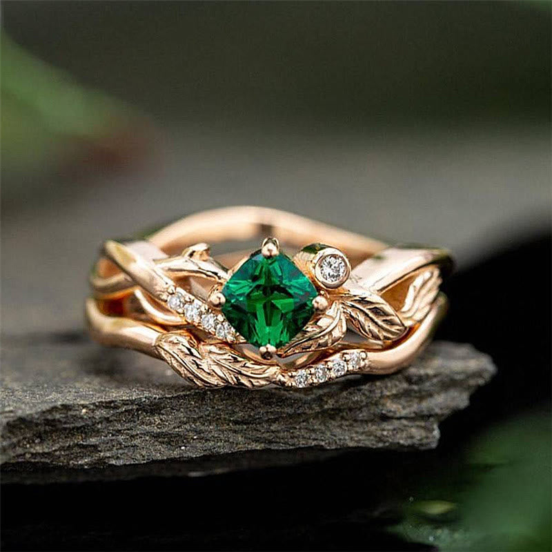 Fantasy Nature Inspired Stackeing Emerald Ring