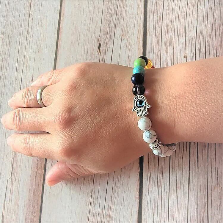 Colorful Chakra Evil Eye Hamsa Beaded Bracelet