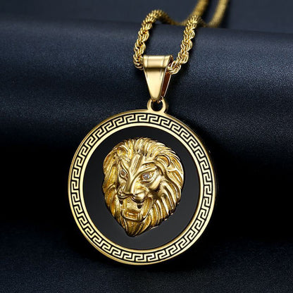 HIPHOP Jewelry Titanium Steel Vacuum Gold-plated Inlaid Zircon Lion Head Pendant