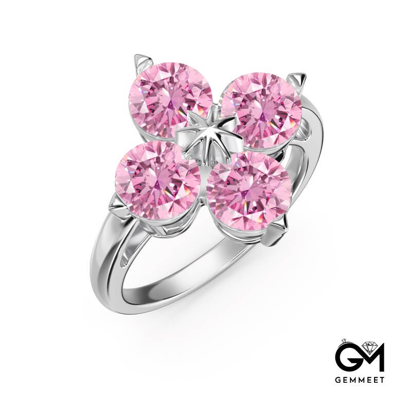 S925 Pink Zircon Four-leaf Clover Octet Star Ring