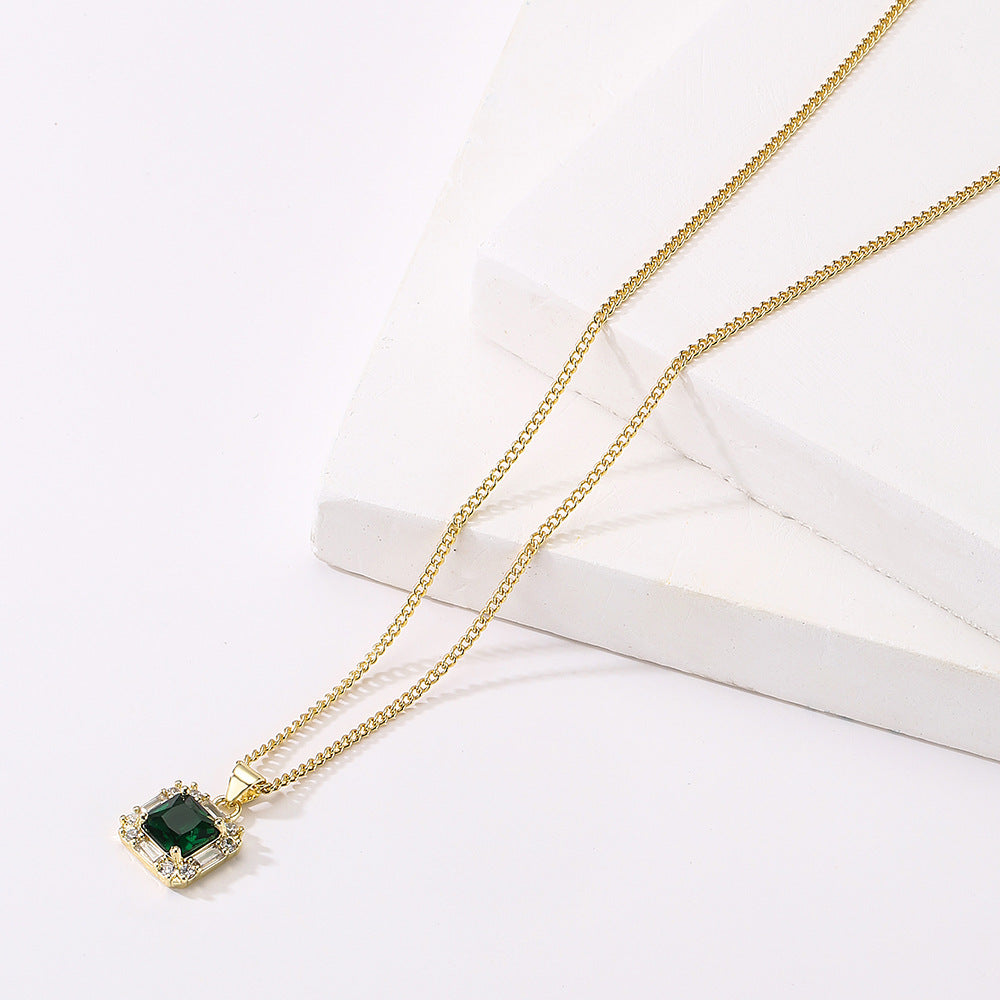 Cushion Full Stones Pendant Chain Necklace