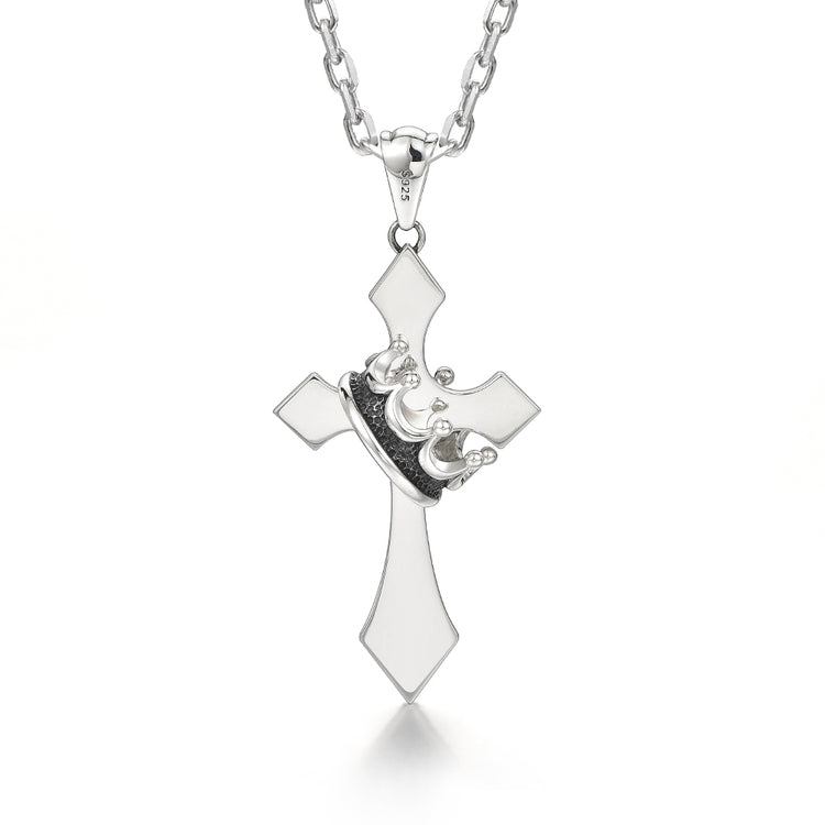 Crown Cross Sterling Silver High Street Pendants Necklace