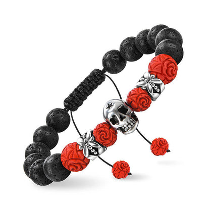 Halloween Volcanic Stone Skull Bracelet Hand Woven Adjustable Beaded Bracelet