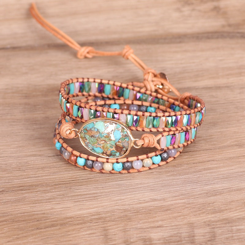 Vintage multi-layer leather wrapped bracelet