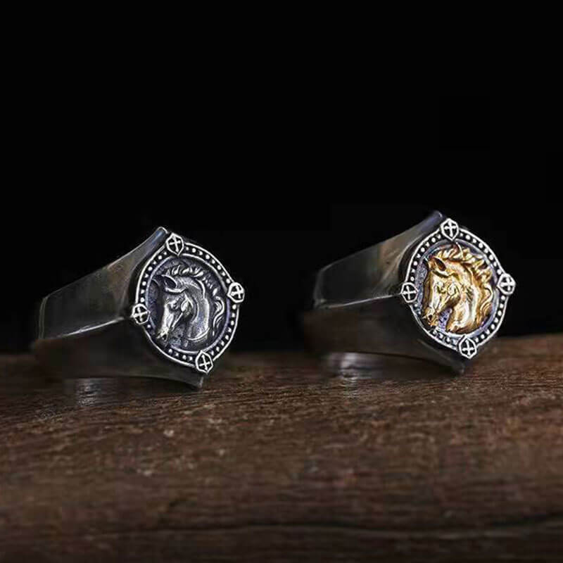 Retro War Horse Totem Signet Ring