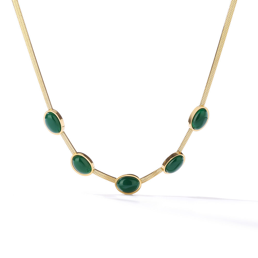 Oval Cut Green Stones Flake Chain Necklace