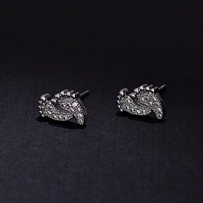 S925 Cute Feet Full Stones Stud Earrings