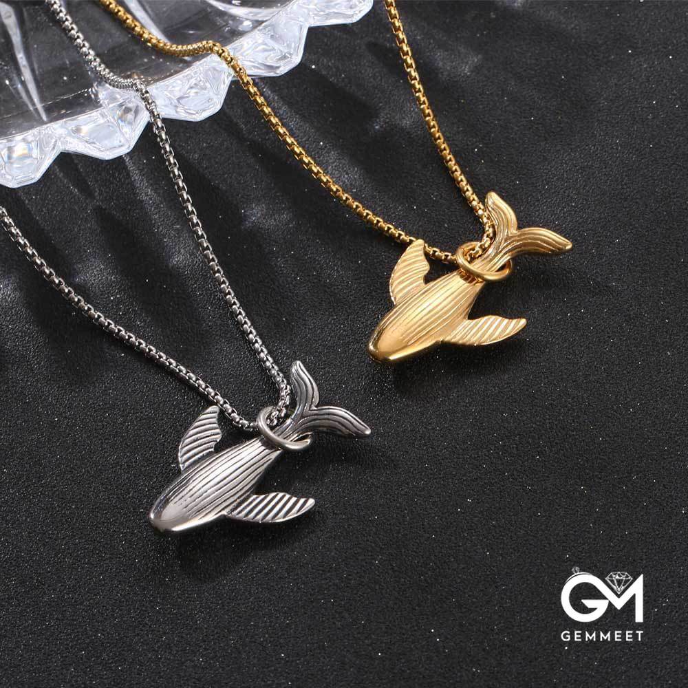 Stainless Steel Gold Silver Whale Pendant Necklace