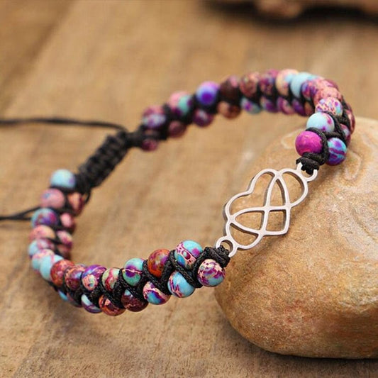 Bohemia Handwoven Purple Emperor Stone Hollow Heart Bracelet