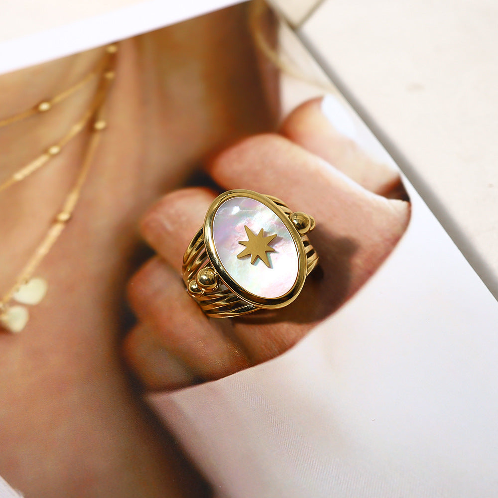 Bohemia Hexagram Oval Shell Signet Ring