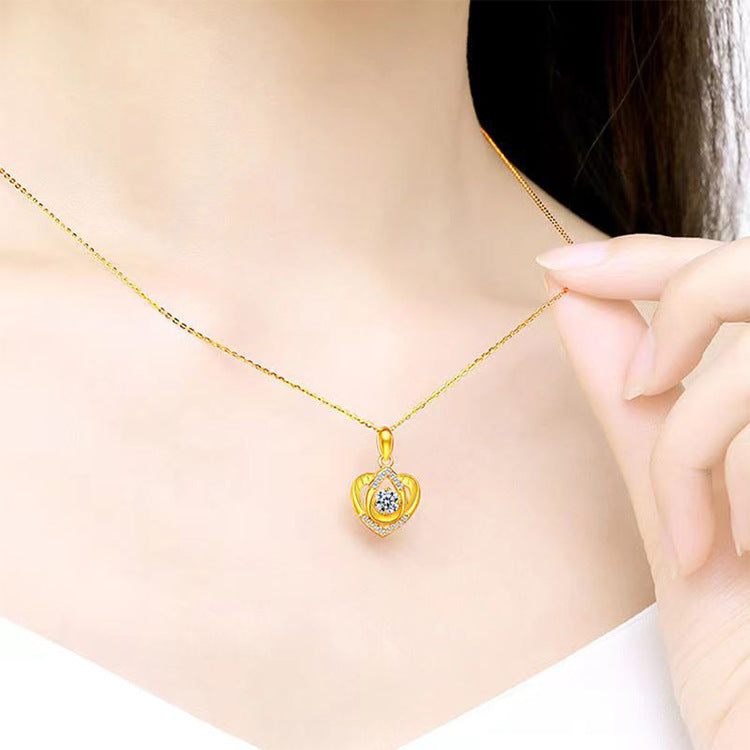 Golden Heart-Shaped Zircon Pendant Necklace