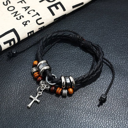 Braided Woven Leather Cross Tiger Eye Bracelet