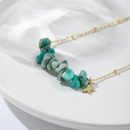 Irregular Green Stones Link Chain Necklace