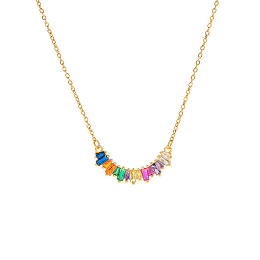 Geometric Rainbow Pendant Encrusted Zircon Necklace