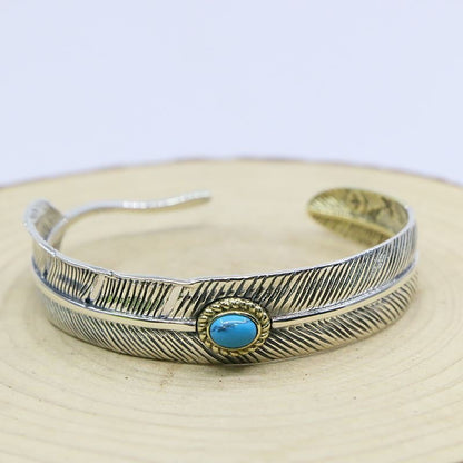 Feather Blue Turquoise Gold Tail Bracelet