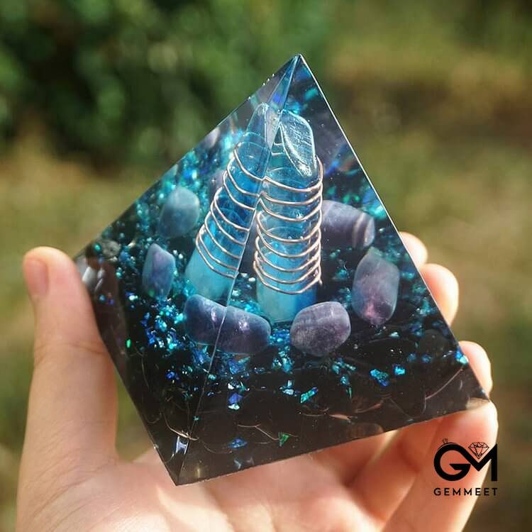 Blue Quartz Pillar With Obsidian Orgone Pyramid