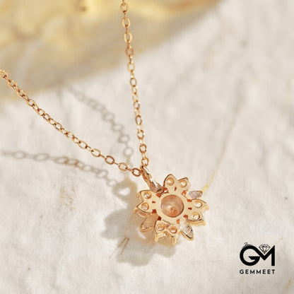 S925 Sterling Silver Sunflower Round Zircon Necklace