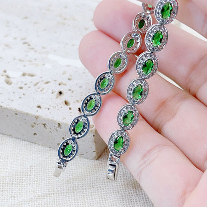 Oval Inlaid Green Zircon Bracelet