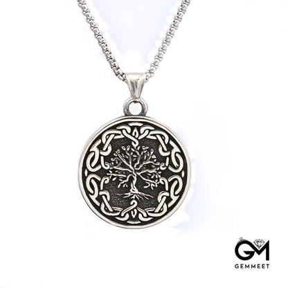 Vintage Titanium Steel Tree of Life Pendant Necklace