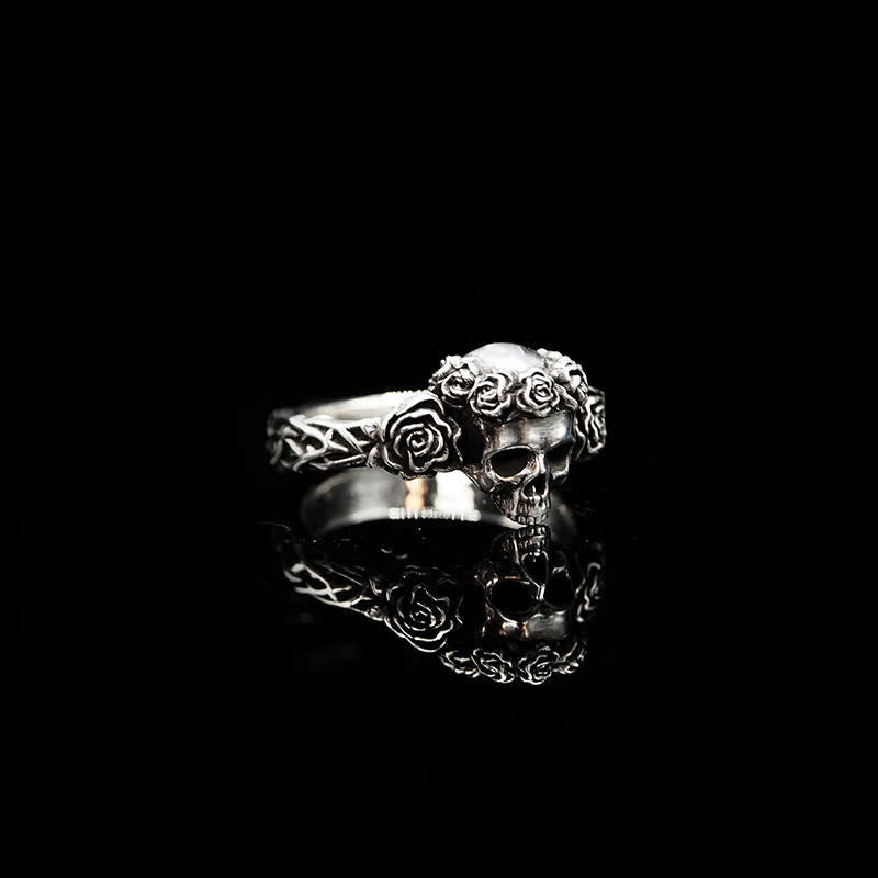 Men's Gothic Black Rose Skull Adjustable Ring