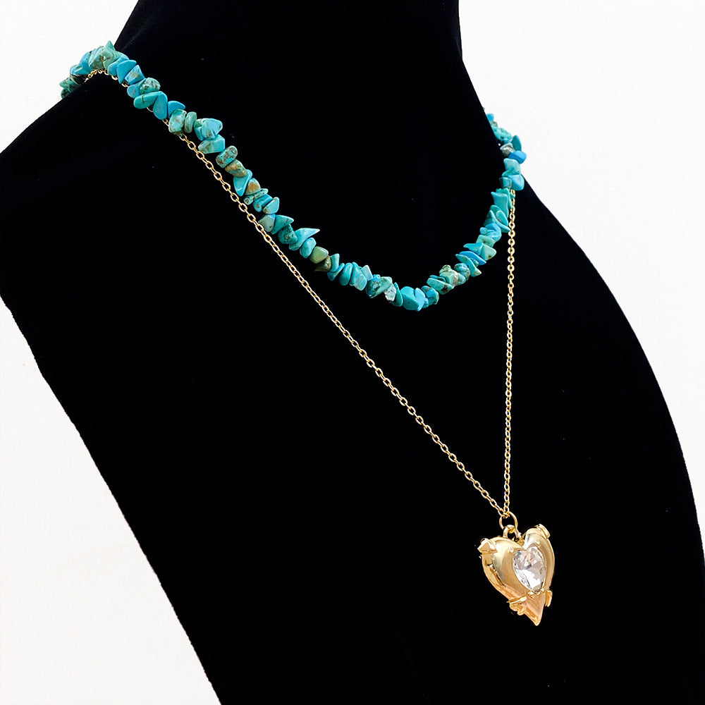 Green Stone Love Pendant Necklace