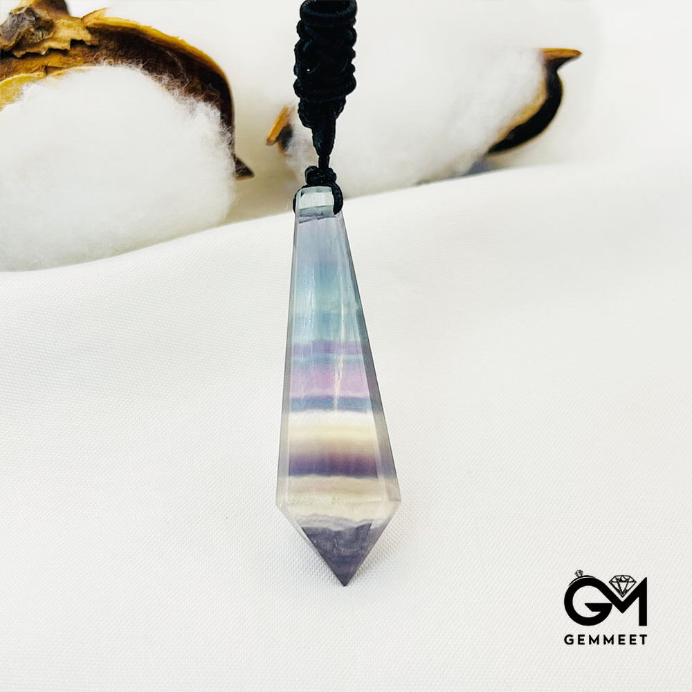 Multicolor Fluorite Cone Polyhedron Pendant