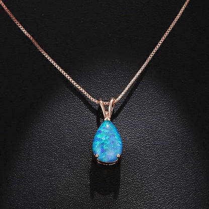 Synthetic Opal Water Drop Pendant Simple Necklace