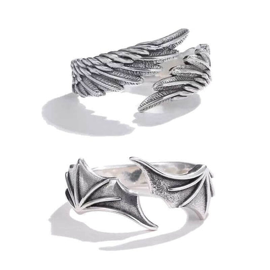 Retro Angel And Demon Wing Couples Rings