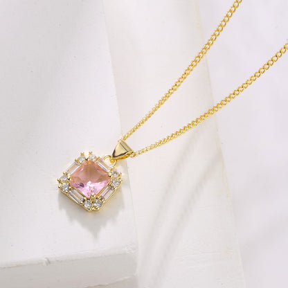 Cushion Full Stones Pendant Chain Necklace