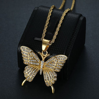 Hip Hop Full Zirconia Butterfly Pendant