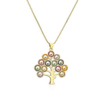 Hollow Life of Tree Full Stones Pendant Necklace