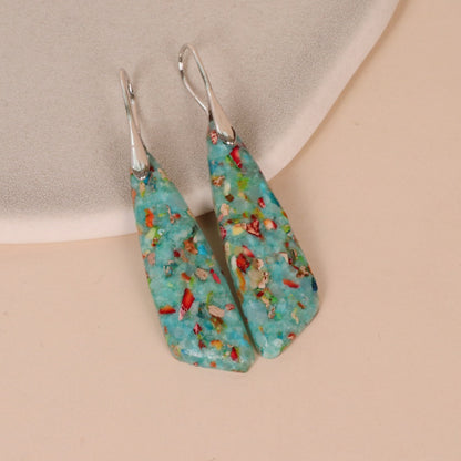 Geometric Lake Blue Pendant Earrings