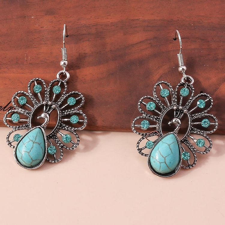 Turquoise Paraiba Tourmaline Peacock Shape Pendant Earrings