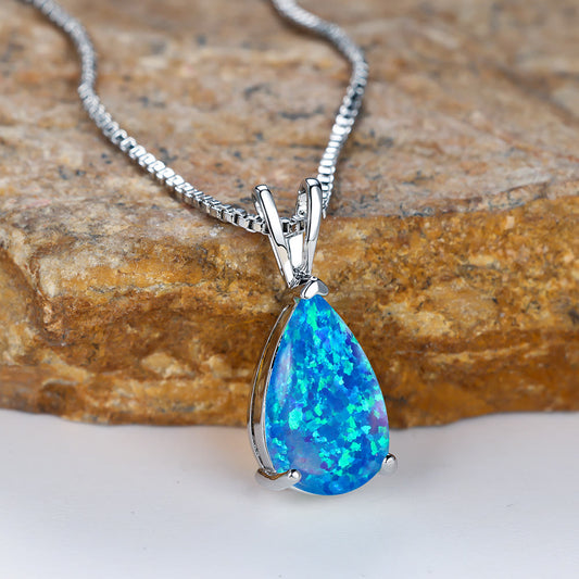 Synthetic Opal Water Drop Pendant Simple Necklace